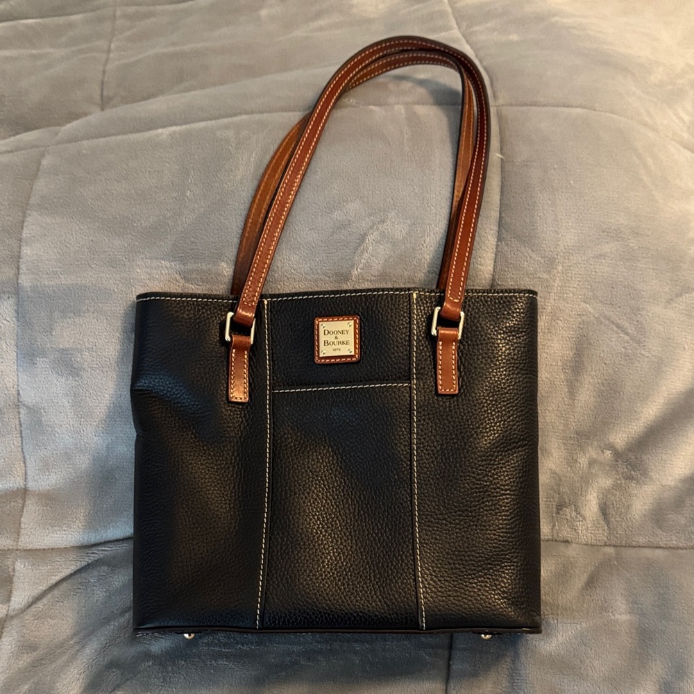 Dooney & Bourke Black Pebble Leather Tote with Brown Handles